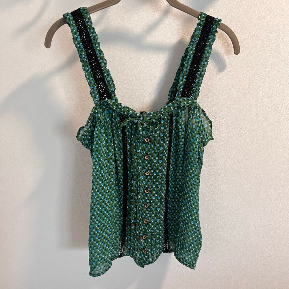 Anthropologie Bardot Crochet Green Patterned Tank Top Size 00